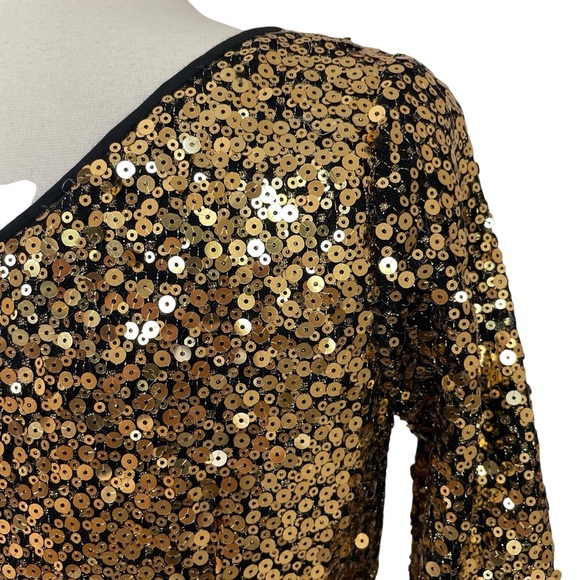 Marchesa Notte Sequined One Shoulder Asymmetric Ruffle Hem Dress Gold Size XS/4 - Picture 6 of 14